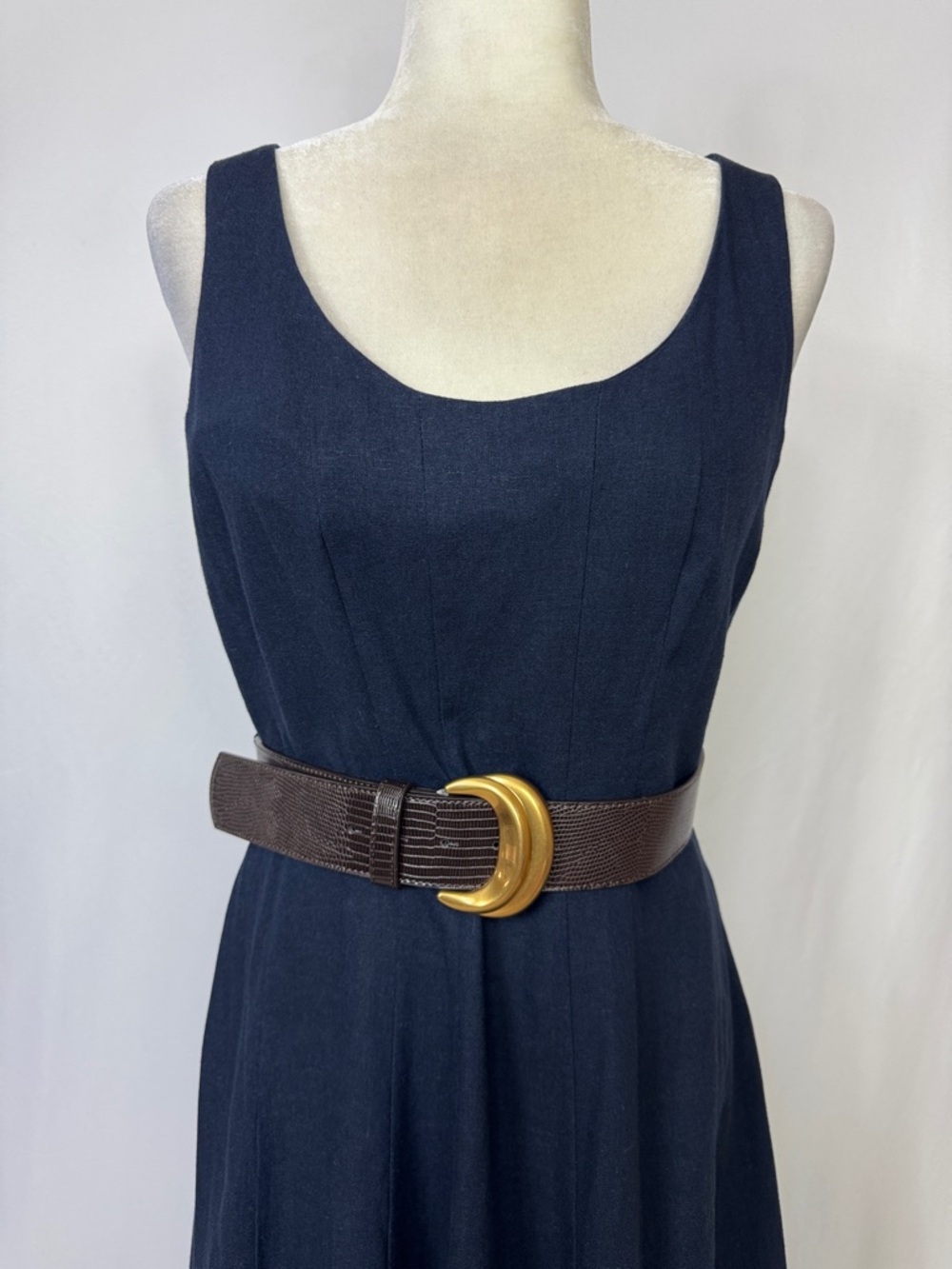 Donna Karan New York Belted A-Line Midi Dress Size 6 Blue - Picture 7 of 15
